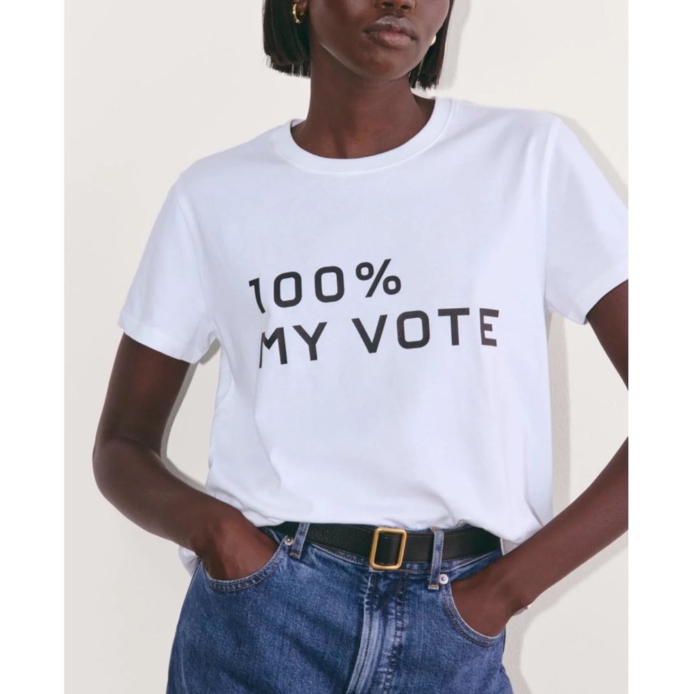 NEW Everlane White T-Shirt with 100% My Vote Size XL Boxy Tee